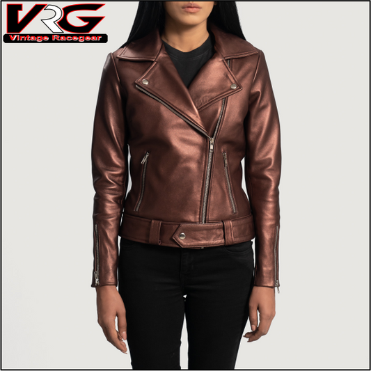 Rumy Maroon Leather Biker Jacket