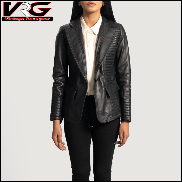 Women's Selina Black Leather Blazer