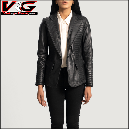 Women's Selina Black Leather Blazer