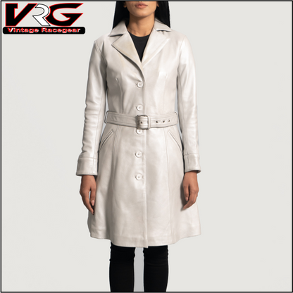 Women's Moonlight Silver Leather Trench Coat