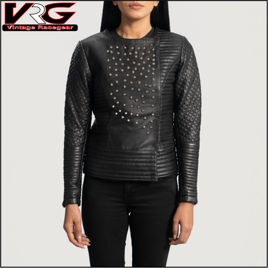 Woman Celeste Studded Black Leather Jacket