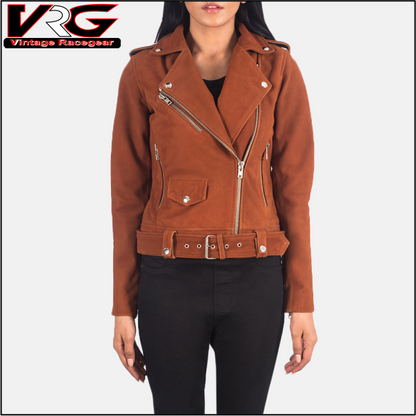 Woman Brown Suede Biker Jacket