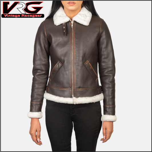 Woman Sherilyn B-3 Brown Leather Bomber Jacket