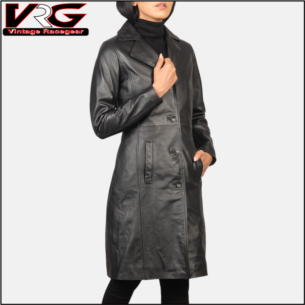 Women's Alexis Black Single Breasted Leather Coat