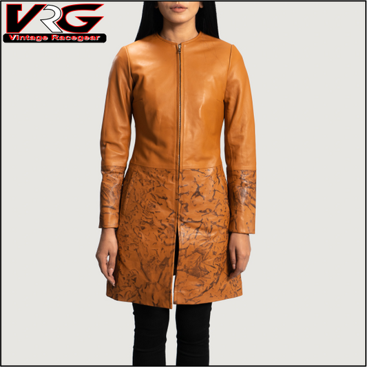 Women's Sandy Tan Dye Leather Coat