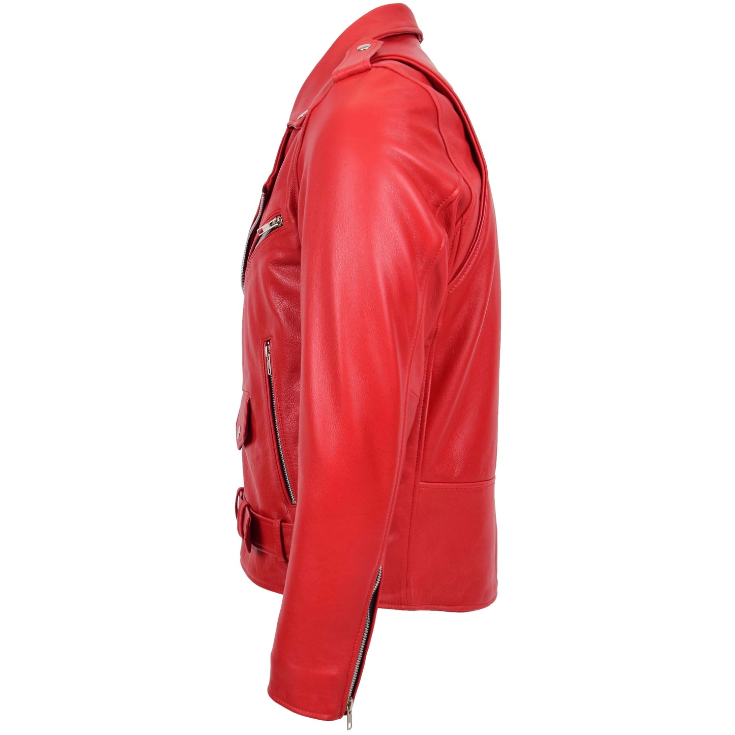 Mens Heavy Duty Leather Biker Brando Jacket Kyle Red