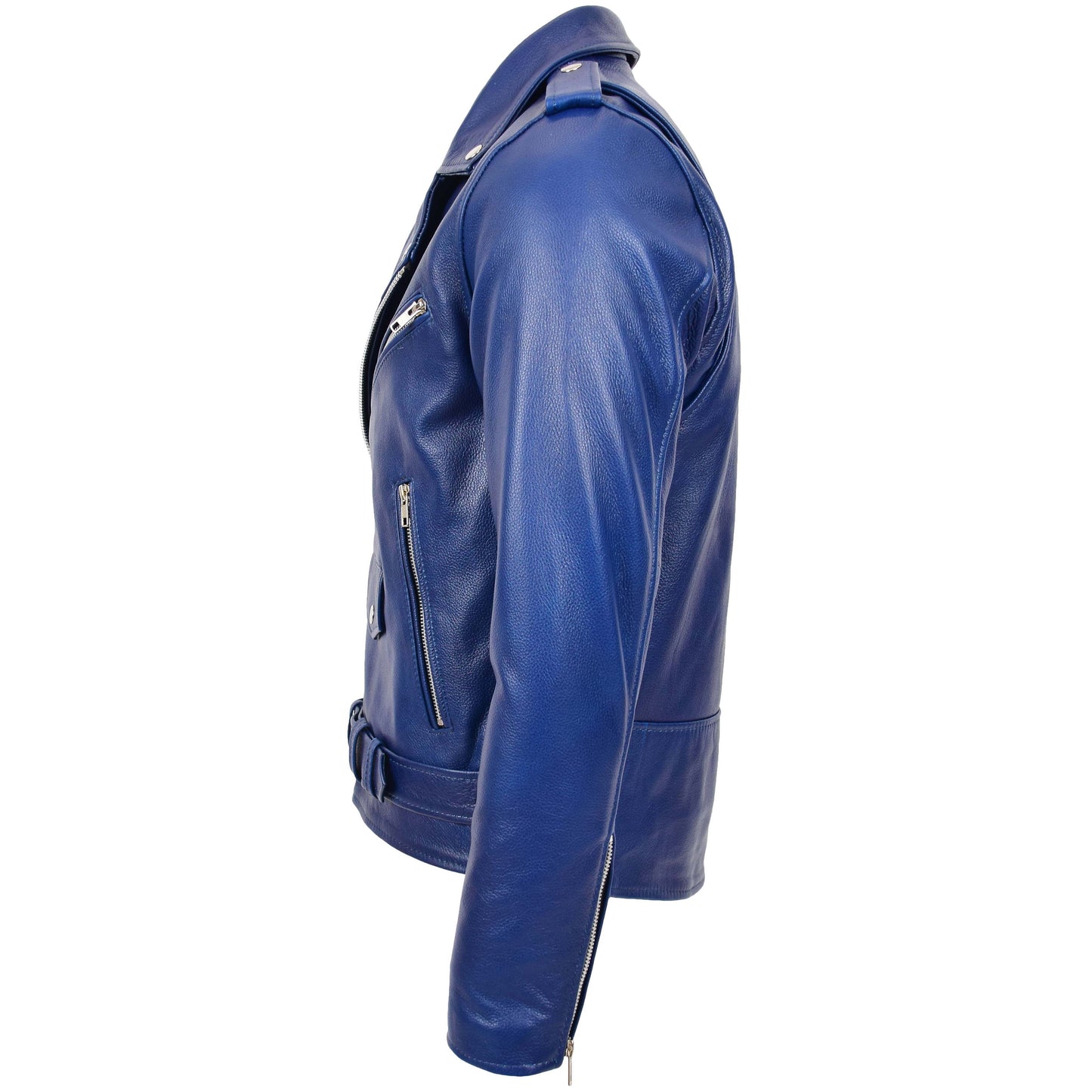 Mens Heavy Duty Leather Biker Brando Jacket Kyle Blue