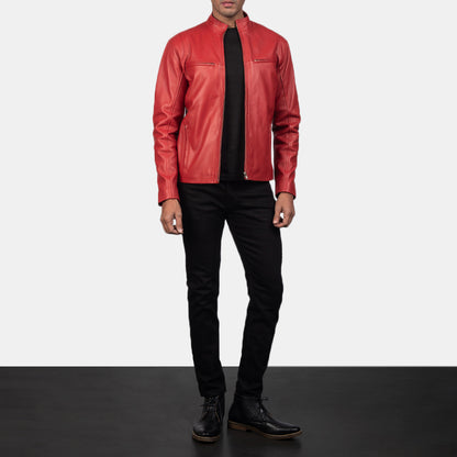 Men's Ionic Red Leather Biker Jacket