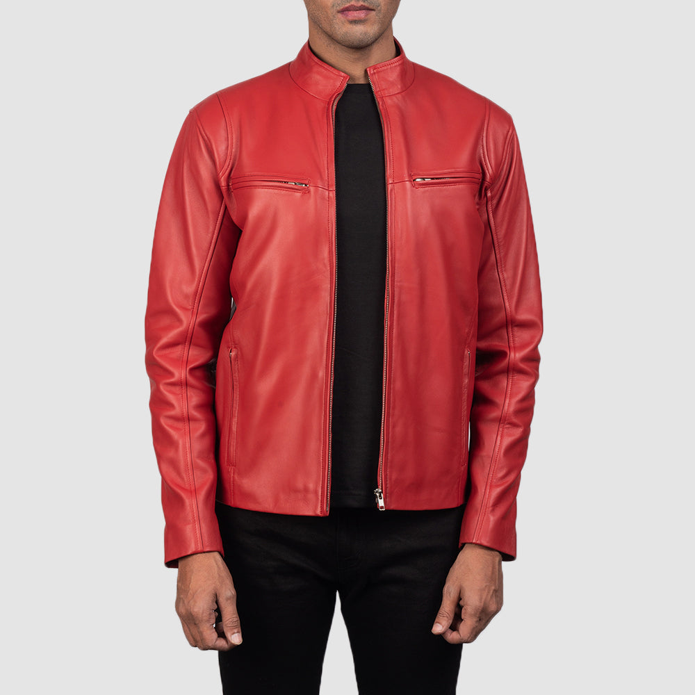 Men's Ionic Red Leather Biker Jacket