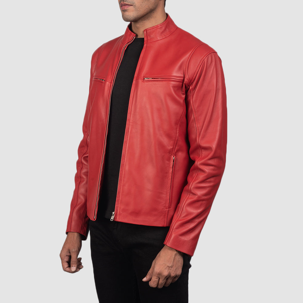 Men's Ionic Red Leather Biker Jacket