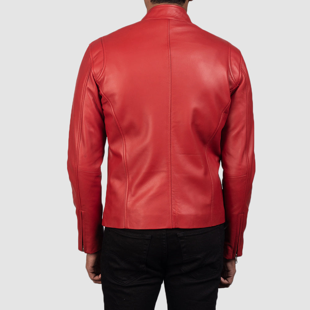 Men's Ionic Red Leather Biker Jacket