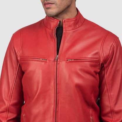 Men's Ionic Red Leather Biker Jacket