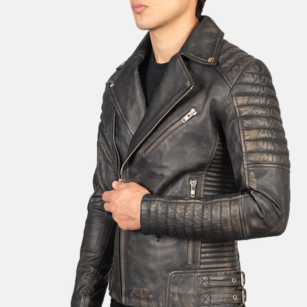 Men's Armand Distressed Brown Leather Biker Jacket