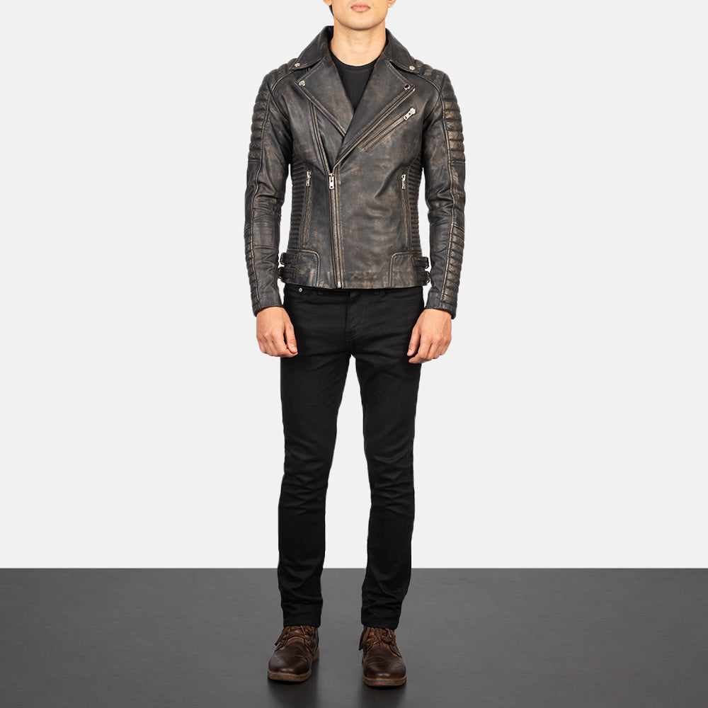 Men's Armand Distressed Brown Leather Biker Jacket