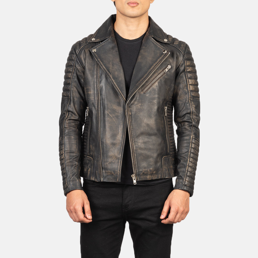 Men's Armand Distressed Brown Leather Biker Jacket