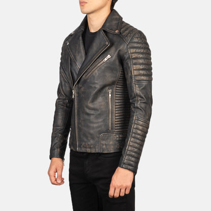 Men's Armand Distressed Brown Leather Biker Jacket