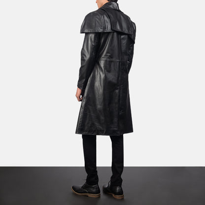 Men's Classic Black Leather Duster