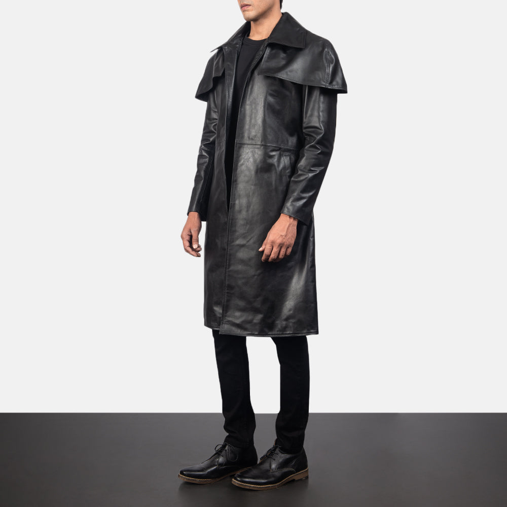 Men's Classic Black Leather Duster