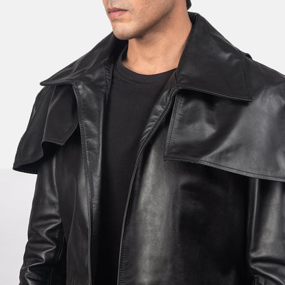 Men's Classic Black Leather Duster