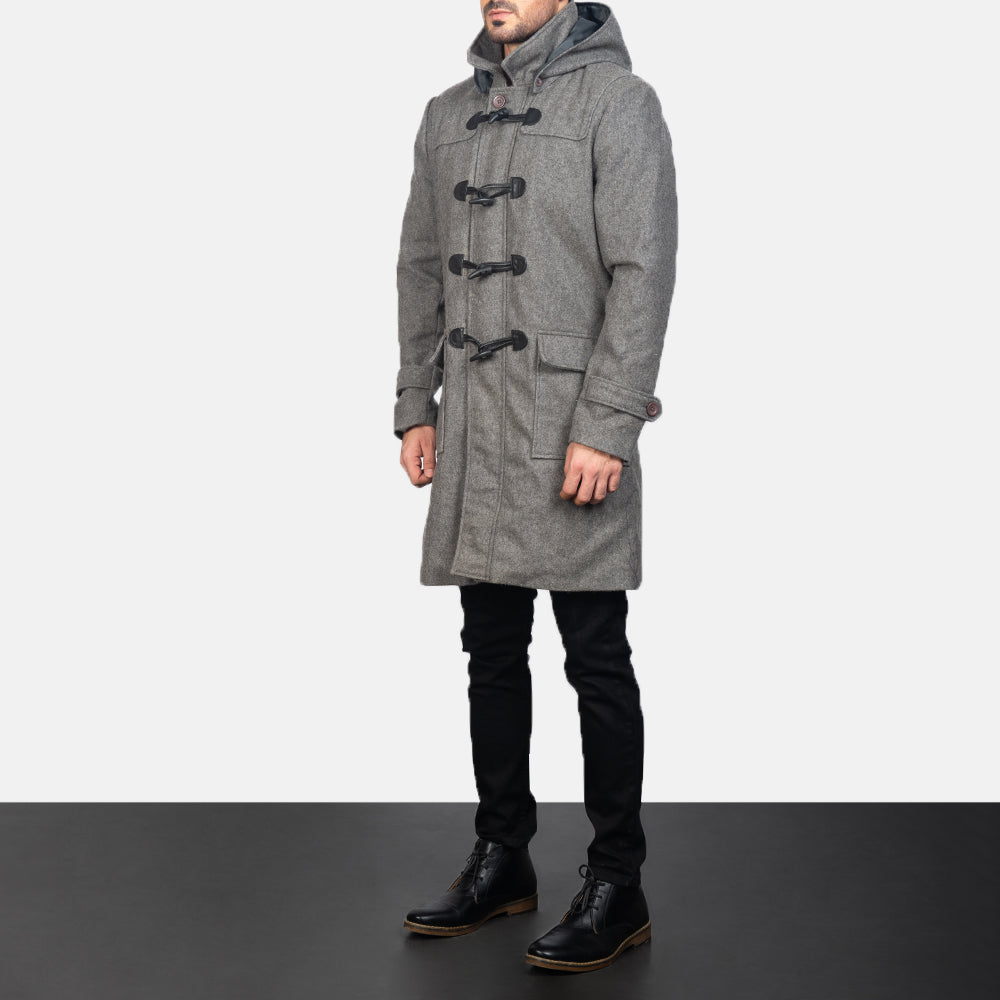 Men's Drake Grey Wool Hooded Duffle Coat