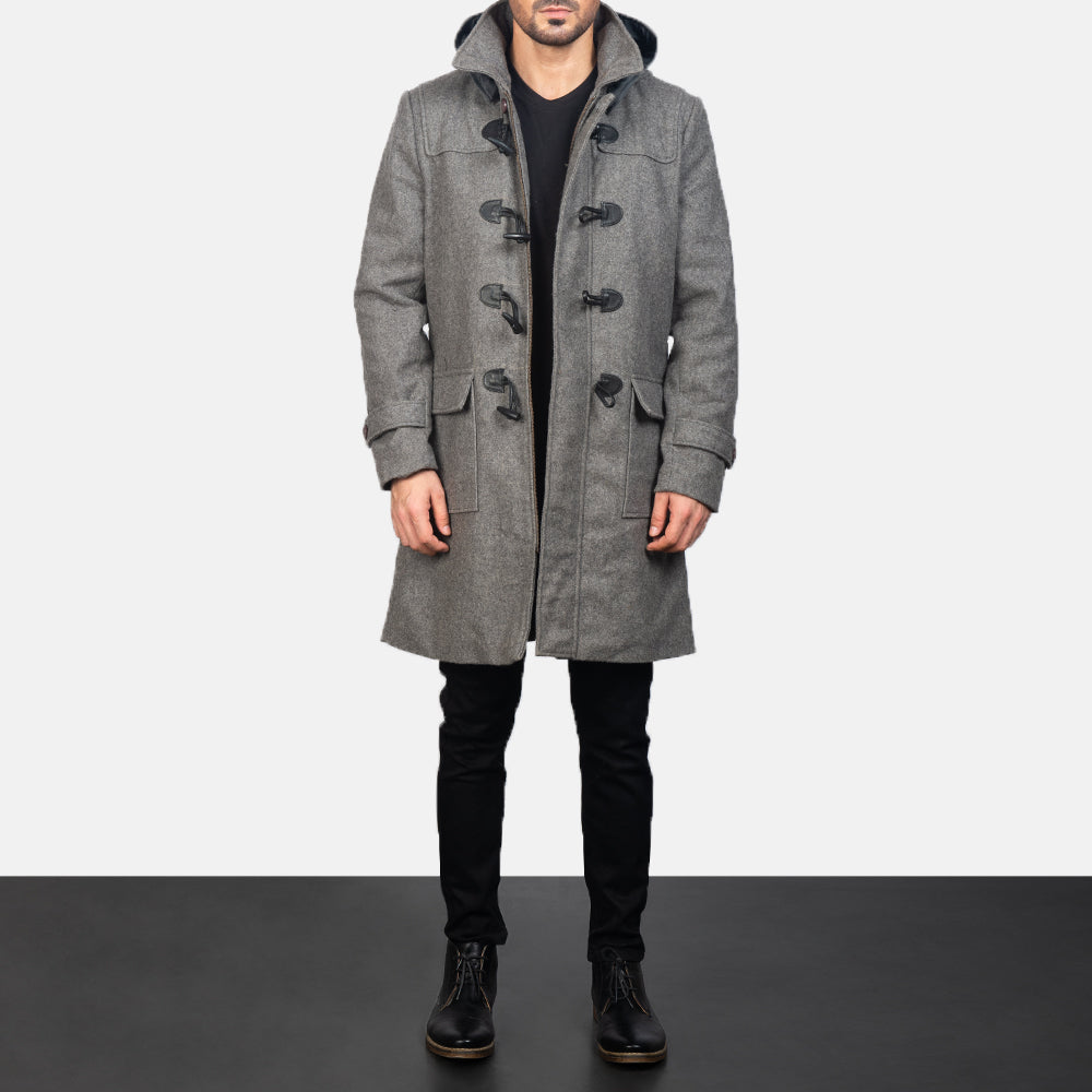 Men's Drake Grey Wool Hooded Duffle Coat