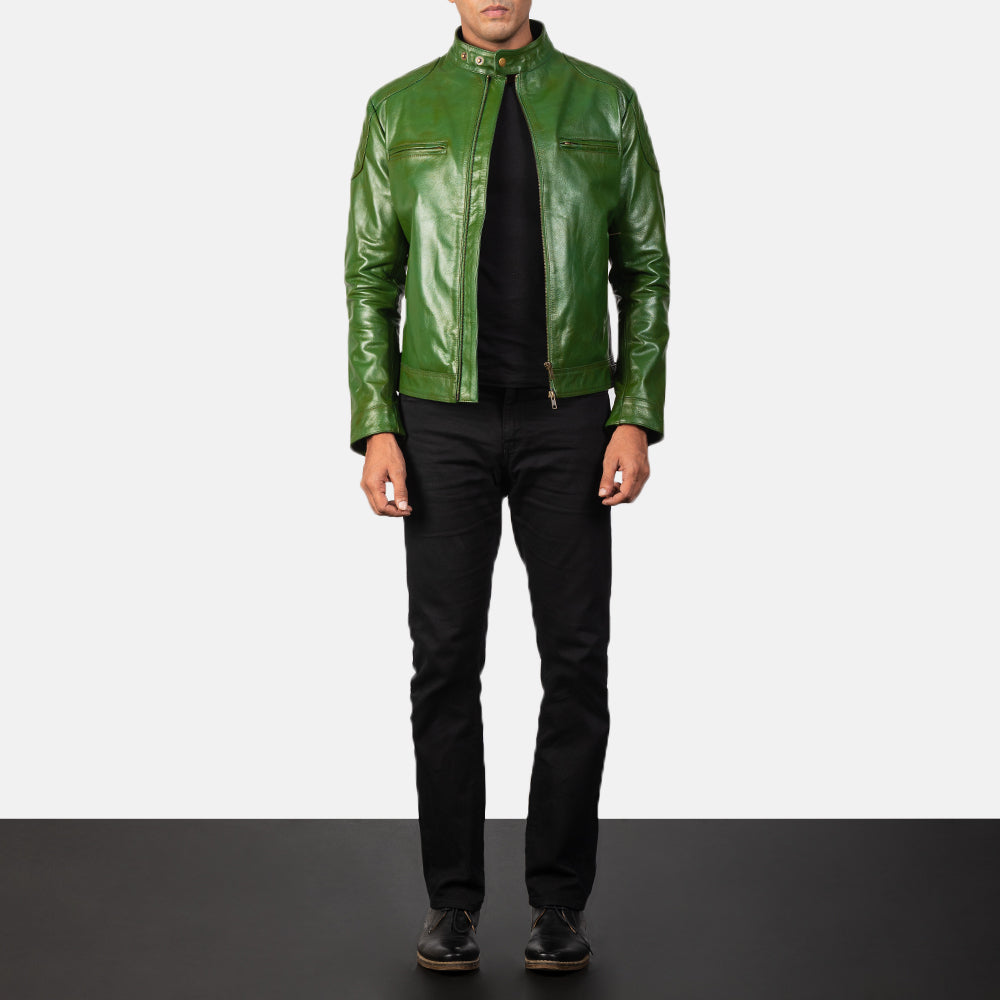 Men's Gatsby Green Leather Biker Jacket