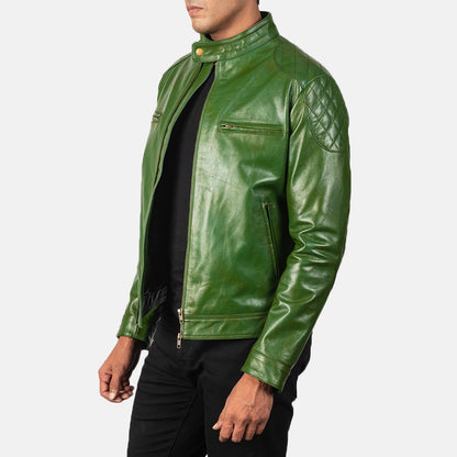 Men's Gatsby Green Leather Biker Jacket