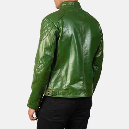 Men's Gatsby Green Leather Biker Jacket