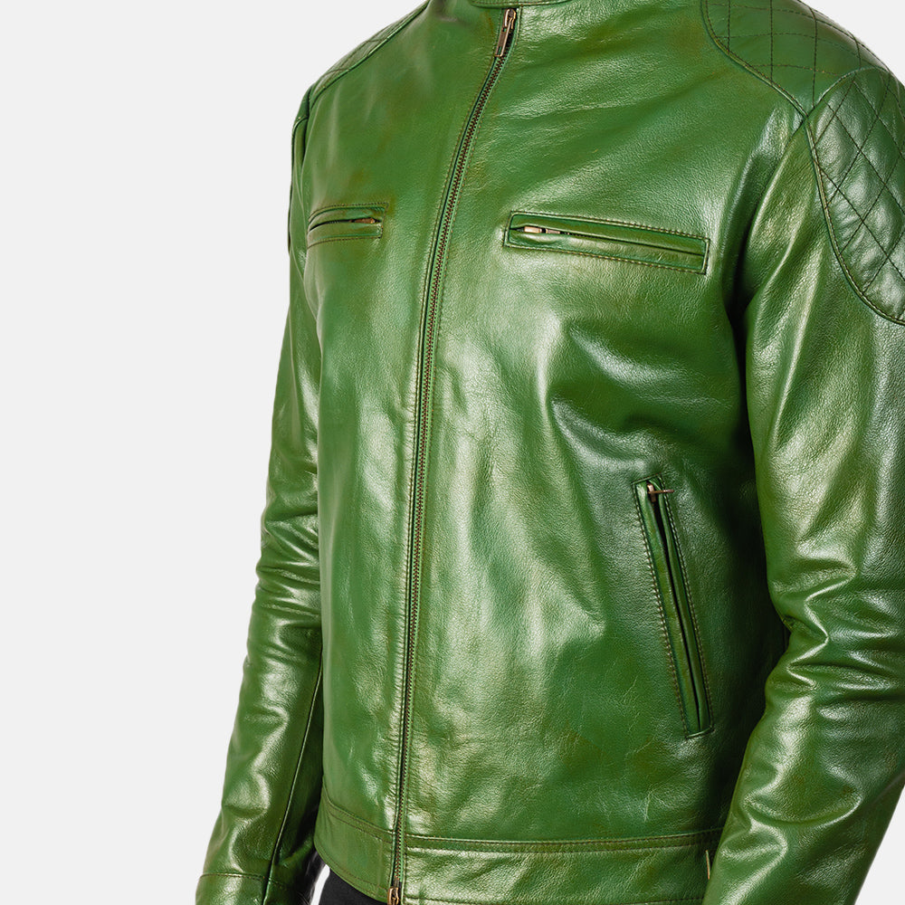 Men's Gatsby Green Leather Biker Jacket