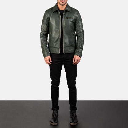 Men's Lavendard Green Leather Biker Jacket