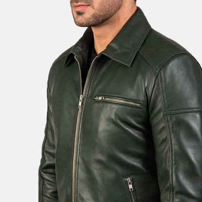 Men's Lavendard Green Leather Biker Jacket