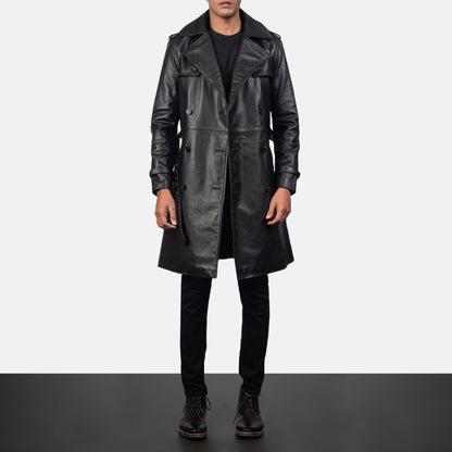 Men's Royson Black Leather Duster Coat