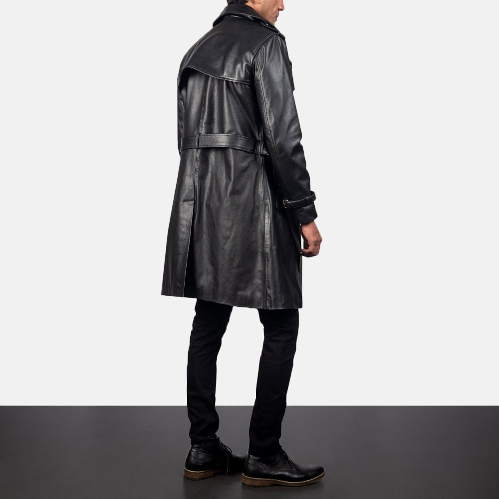 Men's Royson Black Leather Duster Coat