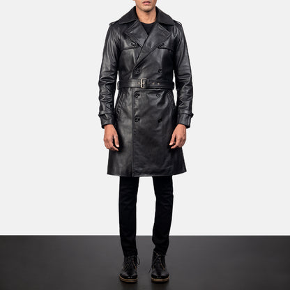 Men's Royson Black Leather Duster Coat