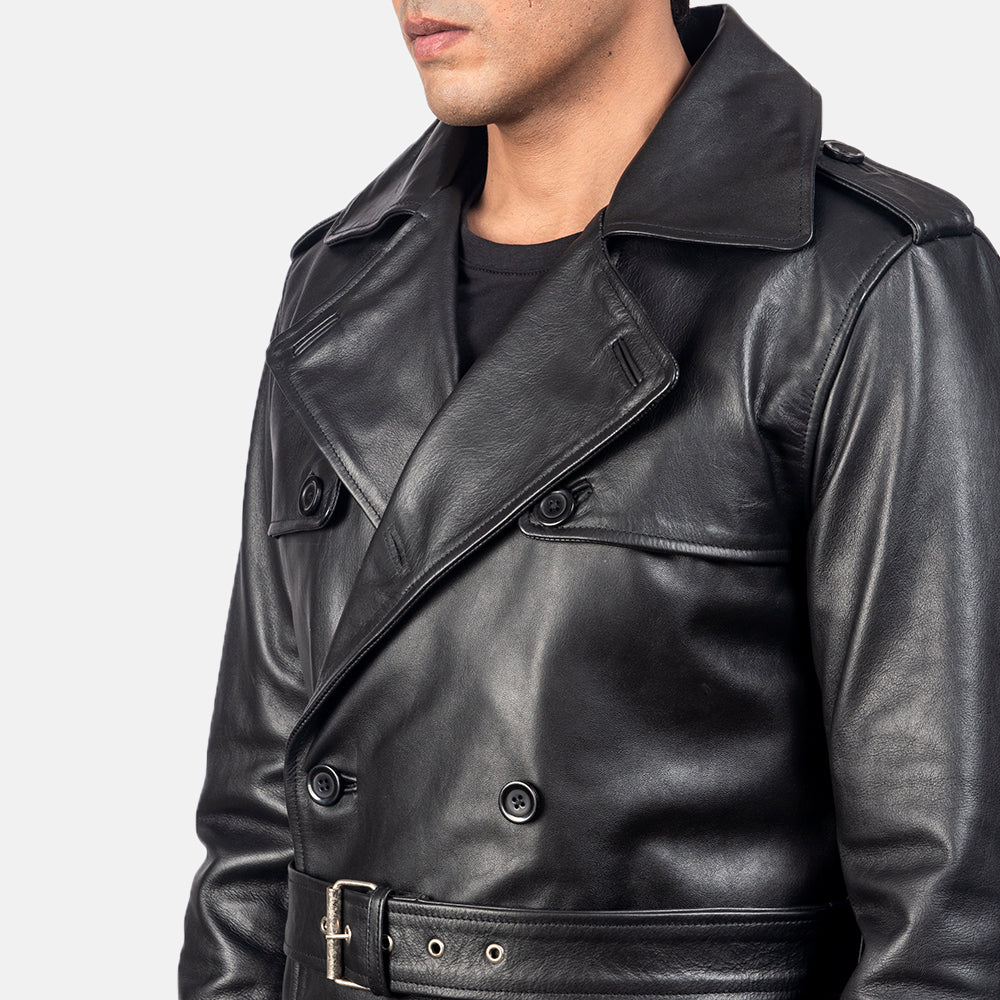 Men's Royson Black Leather Duster Coat