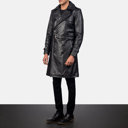 Men's Royson Black Leather Duster Coat