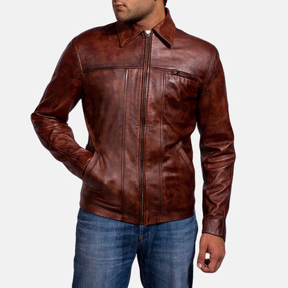 Men's Abstract Maroon Leather Jacket