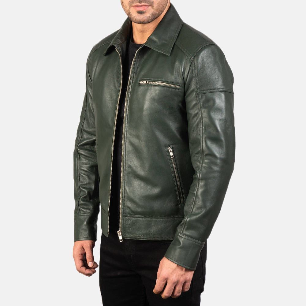 Men's Lavendard Green Leather Biker Jacket