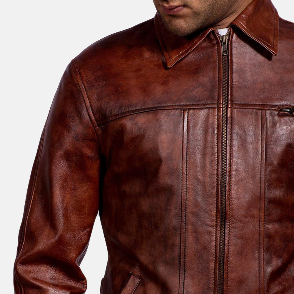 Men's Abstract Maroon Leather Jacket