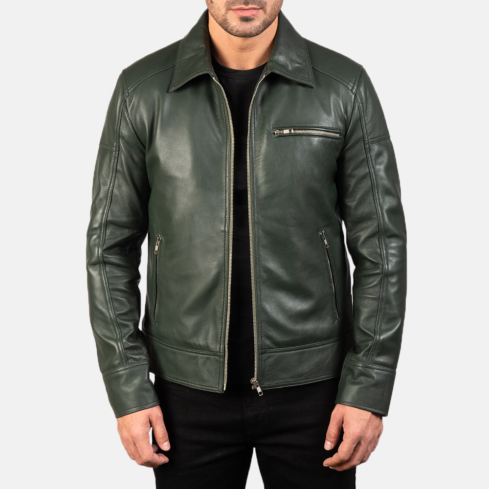 Men's Lavendard Green Leather Biker Jacket