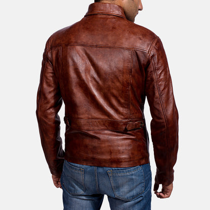 Men's Abstract Maroon Leather Jacket