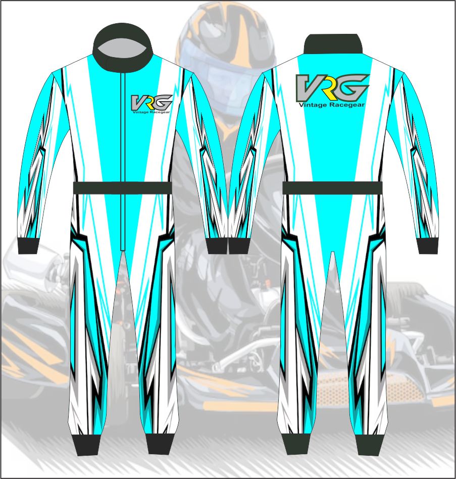 Go Kart Racing Suit White - Bright blue