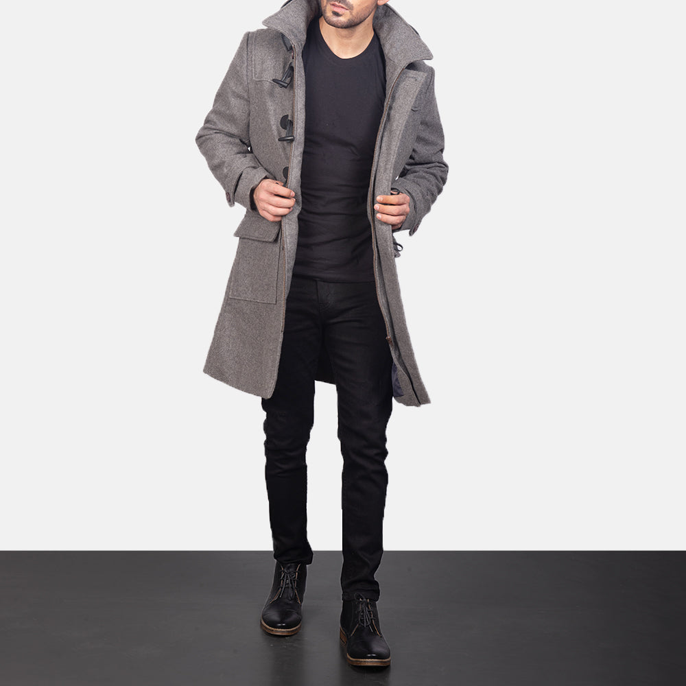 Men's Drake Grey Wool Hooded Duffle Coat