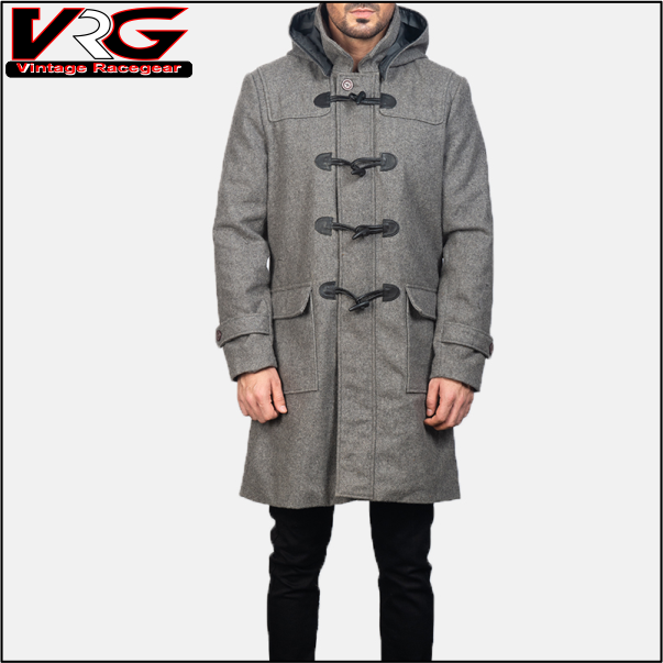 Men's Drake Grey Wool Hooded Duffle Coat