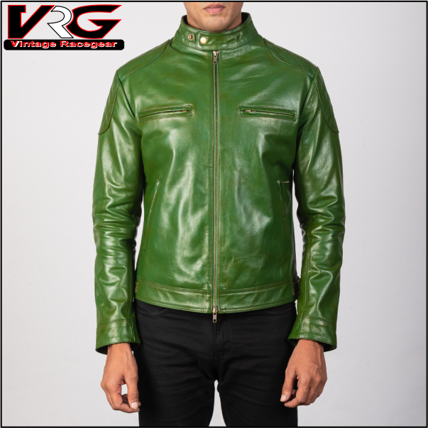 Men's Gatsby Green Leather Biker Jacket