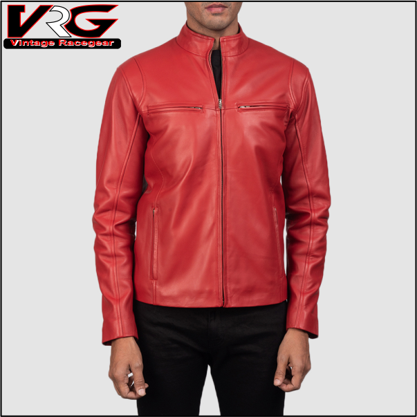 Men's Ionic Red Leather Biker Jacket