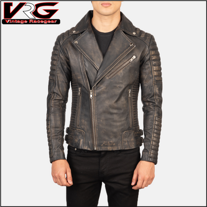 Men's Armand Distressed Brown Leather Biker Jacket