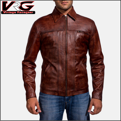 Men's Abstract Maroon Leather Jacket