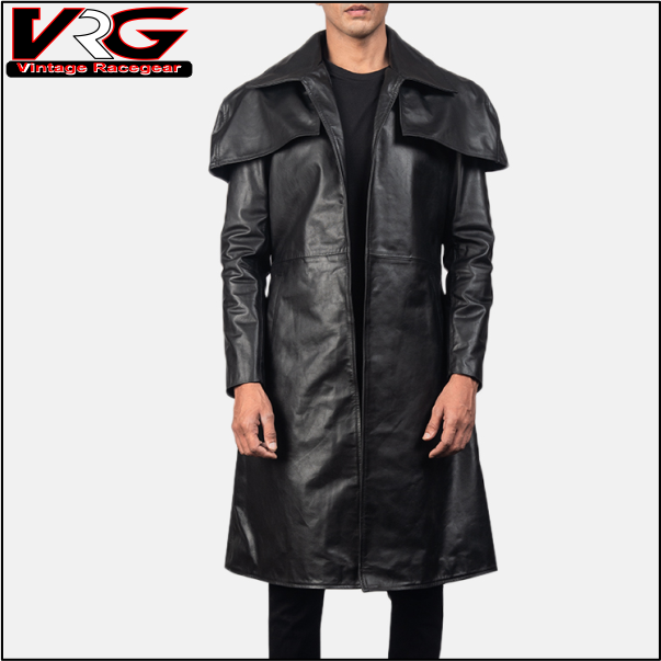 Men's Classic Black Leather Duster