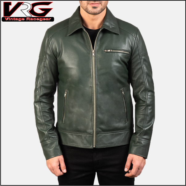 Men's Lavendard Green Leather Biker Jacket